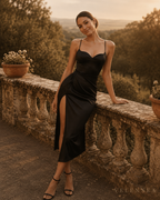Vestido Midi de Satén con Abertura