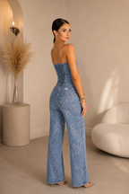 Conjunto de Lentejuelas con Top Bandeau y Pantalón Palazzo