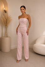 Conjunto de Lentejuelas con Top Bandeau y Pantalón Palazzo