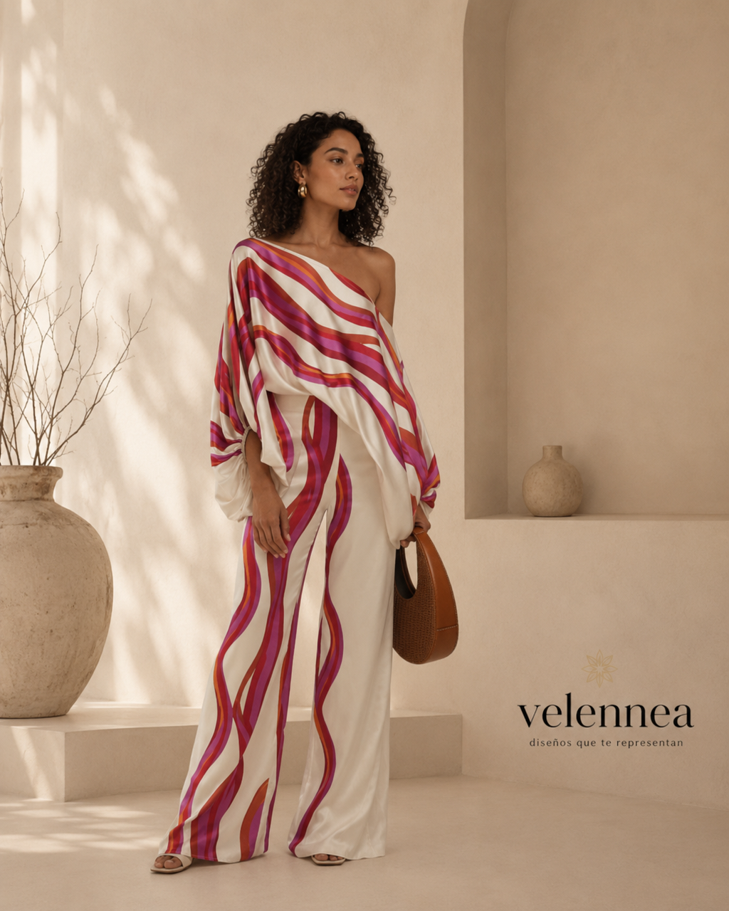 Conjunto Satinado Asimétrico con Pantalón Palazzo