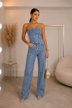 Conjunto de Lentejuelas con Top Bandeau y Pantalón Palazzo