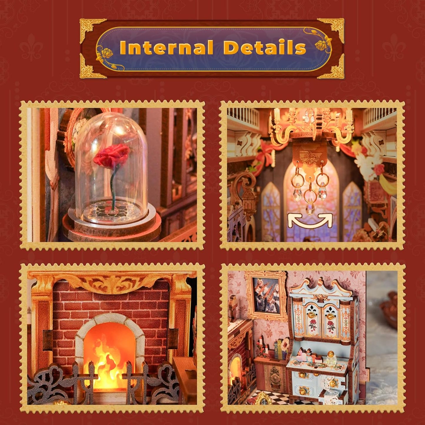 DIY Book Nook Kit for Adults, 3D Wooden Puzzle Music Booknook Miniature Dollhouse, Fairy Tale Bookend Bookshelf Decor with Dust Cover and LED Lights Gifts (Beast‌ and Beauty)