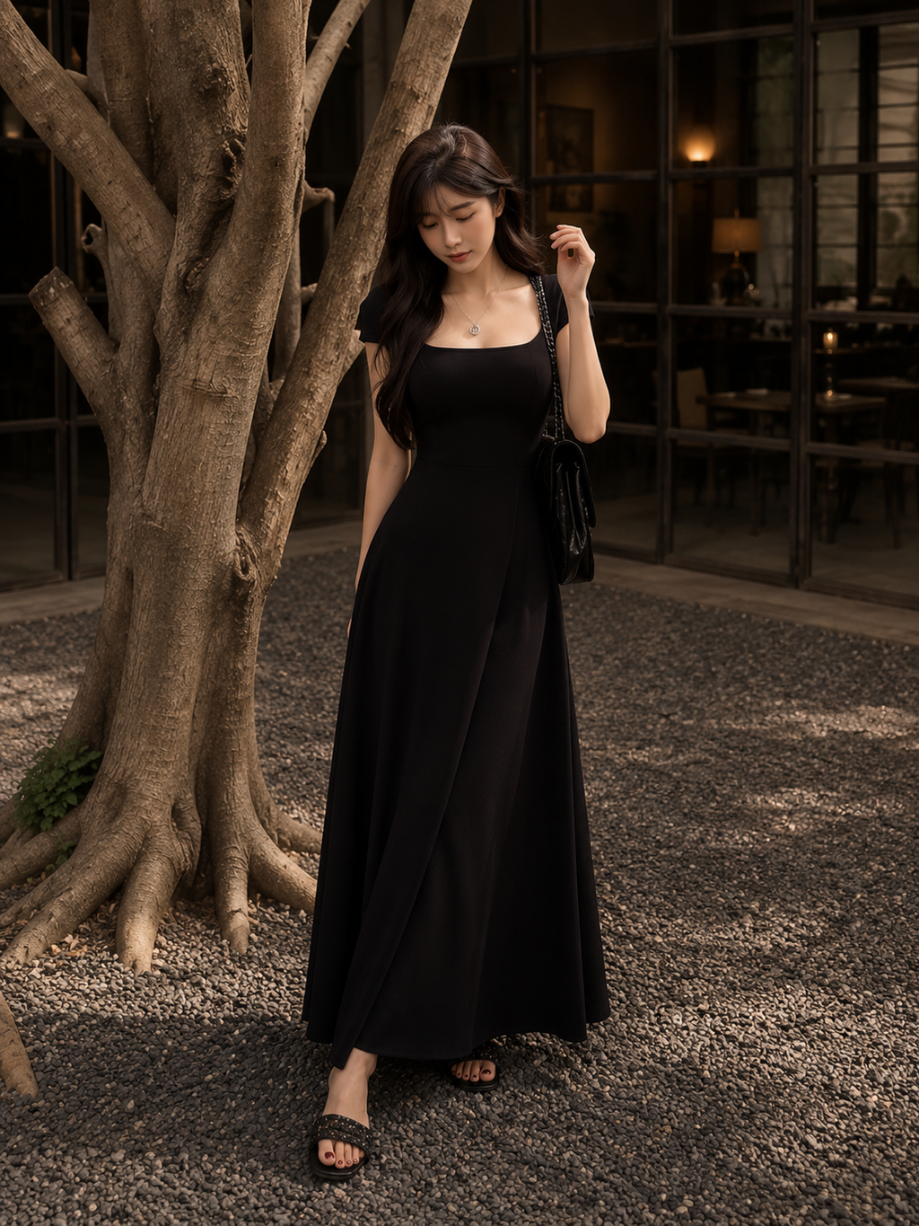 Vestido Largo Entallado Gris